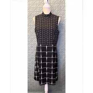 Who What Wear Black and White Sleeveless, High Neck, Grid Design Midi Dress